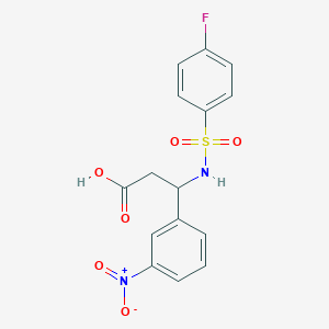 molecular formula C15H13FN2O6S B4298831 3-{[(4-fluorophenyl)sulfonyl]amino}-3-(3-nitrophenyl)propanoic acid 