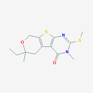 molecular formula C14H18N2O2S2 B429888 6-ethyl-3,6-dimethyl-2-(methylsulfanyl)-3,5,6,8-tetrahydro-4H-pyrano[4',3':4,5]thieno[2,3-d]pyrimidin-4-one CAS No. 351441-24-2