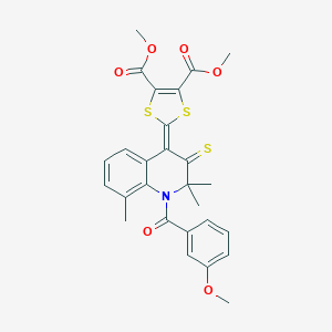 molecular formula C27H25NO6S3 B429889 dimethyl 2-{1-[(3-methoxyphenyl)carbonyl]-2,2,8-trimethyl-3-thioxo-2,3-dihydroquinolin-4(1H)-ylidene}-1,3-dithiole-4,5-dicarboxylate 