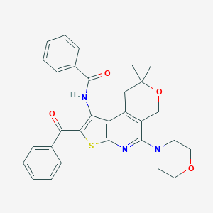 molecular formula C30H29N3O4S B429896 N-(4-Benzoyl-12,12-dimethyl-8-morpholin-4-yl-11-oxa-5-thia-7-azatricyclo[7.4.0.02,6]trideca-1(9),2(6),3,7-tetraen-3-yl)benzamide CAS No. 312594-17-5