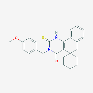 molecular formula C25H26N2O2S B429898 3-(4-methoxybenzyl)-2-thioxo-2,3,5,6-tetrahydrospiro(benzo[h]quinazoline-5,1'-cyclohexane)-4(1H)-one CAS No. 330181-65-2