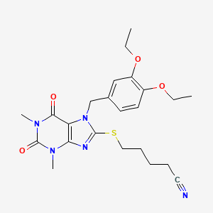molecular formula C23H29N5O4S B4299029 5-{[7-(3,4-diethoxybenzyl)-1,3-dimethyl-2,6-dioxo-2,3,6,7-tetrahydro-1H-purin-8-yl]thio}pentanenitrile 