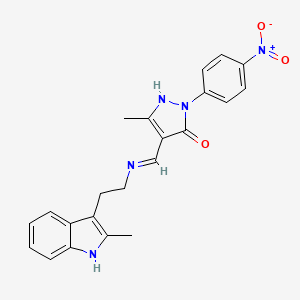 molecular formula C22H21N5O3 B4299037 5-methyl-4-({[2-(2-methyl-1H-indol-3-yl)ethyl]amino}methylene)-2-(4-nitrophenyl)-2,4-dihydro-3H-pyrazol-3-one 