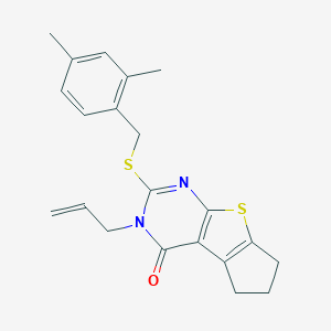 molecular formula C21H22N2OS2 B429912 3-allyl-2-[(2,4-dimethylbenzyl)sulfanyl]-3,5,6,7-tetrahydro-4H-cyclopenta[4,5]thieno[2,3-d]pyrimidin-4-one CAS No. 330180-63-7