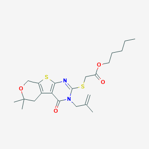 molecular formula C22H30N2O4S2 B429914 pentyl {[6,6-dimethyl-3-(2-methyl-2-propenyl)-4-oxo-3,5,6,8-tetrahydro-4H-pyrano[4',3':4,5]thieno[2,3-d]pyrimidin-2-yl]sulfanyl}acetate 