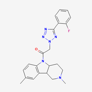 molecular formula C22H23FN6O B4299159 5-{[5-(2-fluorophenyl)-2H-tetrazol-2-yl]acetyl}-2,8-dimethyl-2,3,4,4a,5,9b-hexahydro-1H-pyrido[4,3-b]indole 