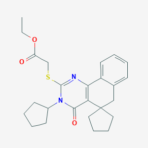 ethyl 2-(3-cyclopentyl-4-oxospiro[6H-benzo[h]quinazoline-5,1'-cyclopentane]-2-yl)sulfanylacetate
