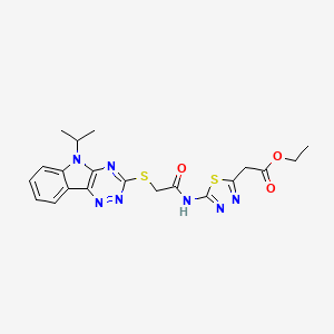 molecular formula C20H21N7O3S2 B4299167 ethyl [5-({[(5-isopropyl-5H-[1,2,4]triazino[5,6-b]indol-3-yl)thio]acetyl}amino)-1,3,4-thiadiazol-2-yl]acetate 
