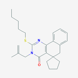 molecular formula C25H32N2OS B429917 3-(2-methyl-2-propenyl)-2-(pentylsulfanyl)-5,6-dihydrospir(benzo[h]quinazoline-5,1'-cyclopentane)-4(3H)-one 