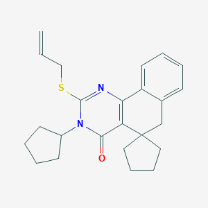 molecular formula C24H28N2OS B429919 2-(allylsulfanyl)-3-cyclopentyl-5,6-dihydrospiro(benzo[h]quinazoline-5,1'-cyclopentane)-4(3H)-one CAS No. 312585-57-2