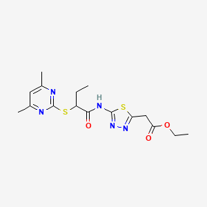 molecular formula C16H21N5O3S2 B4299202 ethyl [5-({2-[(4,6-dimethylpyrimidin-2-yl)thio]butanoyl}amino)-1,3,4-thiadiazol-2-yl]acetate 