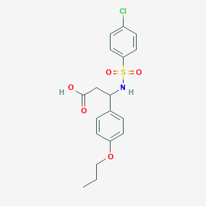 molecular formula C18H20ClNO5S B4299212 3-{[(4-chlorophenyl)sulfonyl]amino}-3-(4-propoxyphenyl)propanoic acid 
