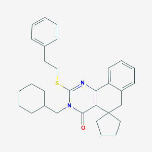molecular formula C31H36N2OS B429927 3-(cyclohexylmethyl)-2-(2-phenylethylsulfanyl)spiro[6H-benzo[h]quinazoline-5,1'-cyclopentane]-4-one CAS No. 332145-37-6