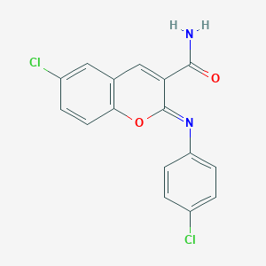 6-chloro-2-[(4-chlorophenyl)imino]-2H-chromene-3-carboxamide