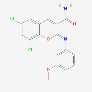 (2Z)-6,8-dichloro-2-[(3-methoxyphenyl)imino]-2H-chromene-3-carboxamide