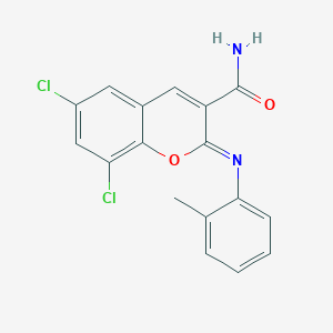(2Z)-6,8-dichloro-2-[(2-methylphenyl)imino]-2H-chromene-3-carboxamide