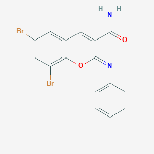 (2Z)-6,8-dibromo-2-[(4-methylphenyl)imino]-2H-chromene-3-carboxamide