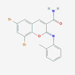 (2Z)-6,8-dibromo-2-[(2-methylphenyl)imino]-2H-chromene-3-carboxamide