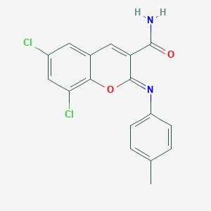 (2Z)-6,8-dichloro-2-[(4-methylphenyl)imino]-2H-chromene-3-carboxamide