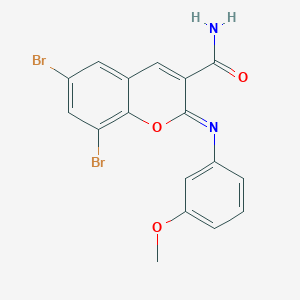 (2Z)-6,8-dibromo-2-[(3-methoxyphenyl)imino]-2H-chromene-3-carboxamide
