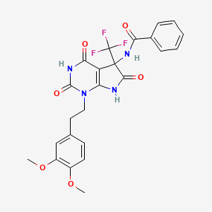 molecular formula C24H21F3N4O6 B4299568 N-[1-[2-(3,4-dimethoxyphenyl)ethyl]-2,4,6-trioxo-5-(trifluoromethyl)-2,3,4,5,6,7-hexahydro-1H-pyrrolo[2,3-d]pyrimidin-5-yl]benzamide 