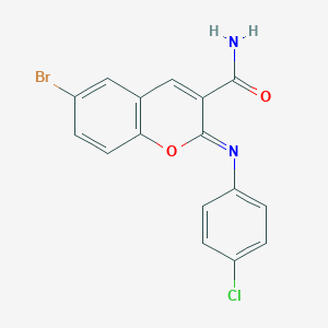 (2Z)-6-bromo-2-[(4-chlorophenyl)imino]-2H-chromene-3-carboxamide