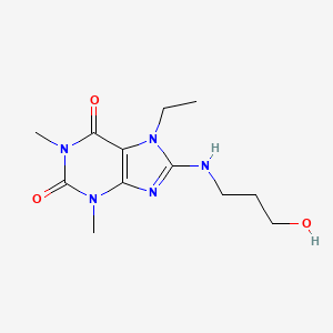 molecular formula C12H19N5O3 B4299576 7-ethyl-8-[(3-hydroxypropyl)amino]-1,3-dimethyl-3,7-dihydro-1H-purine-2,6-dione 