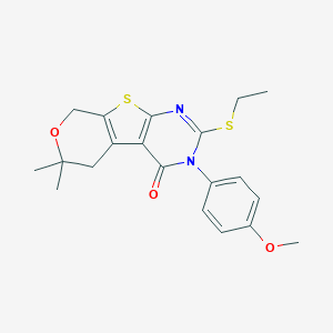 molecular formula C20H22N2O3S2 B429962 2-(ethylsulfanyl)-3-(4-methoxyphenyl)-6,6-dimethyl-3,5,6,8-tetrahydro-4H-pyrano[4',3':4,5]thieno[2,3-d]pyrimidin-4-one CAS No. 351898-24-3