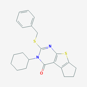 molecular formula C22H24N2OS2 B429964 2-(benzylsulfanyl)-3-cyclohexyl-3,5,6,7-tetrahydro-4H-cyclopenta[4,5]thieno[2,3-d]pyrimidin-4-one CAS No. 351898-22-1