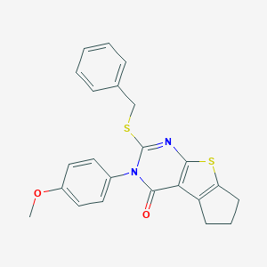 molecular formula C23H20N2O2S2 B429965 2-(benzylsulfanyl)-3-(4-methoxyphenyl)-3,5,6,7-tetrahydro-4H-cyclopenta[4,5]thieno[2,3-d]pyrimidin-4-one CAS No. 351440-67-0