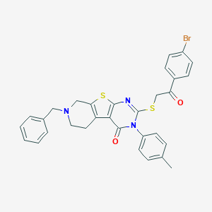 molecular formula C31H26BrN3O2S2 B429966 7-benzyl-2-{[2-(4-bromophenyl)-2-oxoethyl]sulfanyl}-3-(4-methylphenyl)-5,6,7,8-tetrahydropyrido[4',3':4,5]thieno[2,3-d]pyrimidin-4(3H)-one 