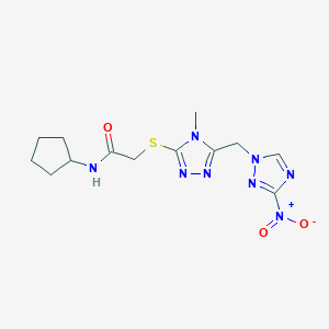 molecular formula C13H18N8O3S B4299673 N-cyclopentyl-2-({4-methyl-5-[(3-nitro-1H-1,2,4-triazol-1-yl)methyl]-4H-1,2,4-triazol-3-yl}thio)acetamide 
