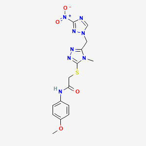 molecular formula C15H16N8O4S B4299689 N-(4-methoxyphenyl)-2-({4-methyl-5-[(3-nitro-1H-1,2,4-triazol-1-yl)methyl]-4H-1,2,4-triazol-3-yl}thio)acetamide 