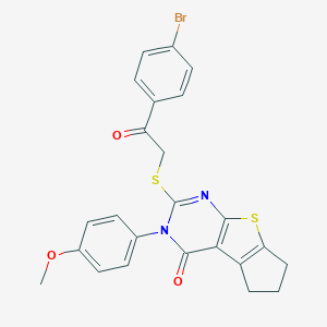 molecular formula C24H19BrN2O3S2 B429971 2-{[2-(4-bromophenyl)-2-oxoethyl]sulfanyl}-3-(4-methoxyphenyl)-3,5,6,7-tetrahydro-4H-cyclopenta[4,5]thieno[2,3-d]pyrimidin-4-one CAS No. 364619-23-8