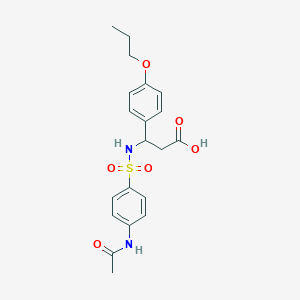 molecular formula C20H24N2O6S B4299715 3-({[4-(acetylamino)phenyl]sulfonyl}amino)-3-(4-propoxyphenyl)propanoic acid 