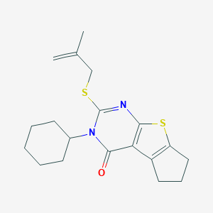 molecular formula C19H24N2OS2 B429975 3-cyclohexyl-2-[(2-methyl-2-propenyl)sulfanyl]-3,5,6,7-tetrahydro-4H-cyclopenta[4,5]thieno[2,3-d]pyrimidin-4-one CAS No. 351440-75-0