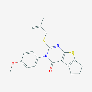molecular formula C20H20N2O2S2 B429976 3-(4-methoxyphenyl)-2-[(2-methyl-2-propenyl)sulfanyl]-3,5,6,7-tetrahydro-4H-cyclopenta[4,5]thieno[2,3-d]pyrimidin-4-one CAS No. 332145-21-8