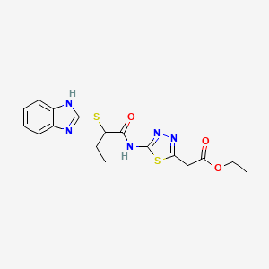 molecular formula C17H19N5O3S2 B4299810 ethyl (5-{[2-(1H-benzimidazol-2-ylthio)butanoyl]amino}-1,3,4-thiadiazol-2-yl)acetate 