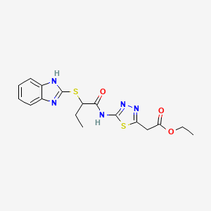 ethyl (5-{[2-(1H-benzimidazol-2-ylthio)butanoyl]amino}-1,3,4-thiadiazol-2-yl)acetate