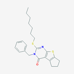 molecular formula C23H28N2OS2 B429988 3-benzyl-2-(heptylsulfanyl)-3,5,6,7-tetrahydro-4H-cyclopenta[4,5]thieno[2,3-d]pyrimidin-4-one CAS No. 351006-33-2