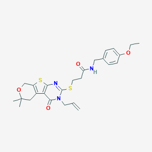molecular formula C26H31N3O4S2 B429989 3-[(3-allyl-6,6-dimethyl-4-oxo-3,5,6,8-tetrahydro-4H-pyrano[4',3':4,5]thieno[2,3-d]pyrimidin-2-yl)sulfanyl]-N-(4-ethoxybenzyl)propanamide CAS No. 352657-83-1