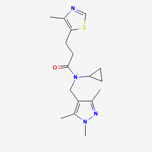 molecular formula C17H24N4OS B4299908 N-cyclopropyl-3-(4-methyl-1,3-thiazol-5-yl)-N-[(1,3,5-trimethyl-1H-pyrazol-4-yl)methyl]propanamide 