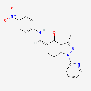 molecular formula C20H17N5O3 B4299915 3-methyl-5-{[(4-nitrophenyl)amino]methylene}-1-pyridin-2-yl-1,5,6,7-tetrahydro-4H-indazol-4-one 