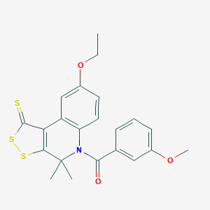 molecular formula C22H21NO3S3 B429996 8-ethoxy-5-(3-methoxybenzoyl)-4,4-dimethyl-4,5-dihydro-1H-[1,2]dithiolo[3,4-c]quinoline-1-thione CAS No. 351223-74-0