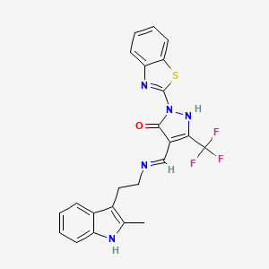 molecular formula C23H18F3N5OS B4299972 2-(1,3-benzothiazol-2-yl)-4-({[2-(2-methyl-1H-indol-3-yl)ethyl]amino}methylene)-5-(trifluoromethyl)-2,4-dihydro-3H-pyrazol-3-one 