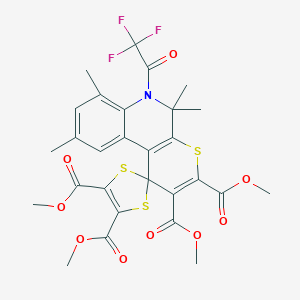 molecular formula C28H26F3NO9S3 B430000 tetramethyl 5,5,7,9-tetramethyl-6-(trifluoroacetyl)-5,6-dihydrospiro(1H-thiopyrano[2,3-c]quinoline-1,2'-[1,3]-dithiole)-2,3,4',5'-tetracarboxylate 