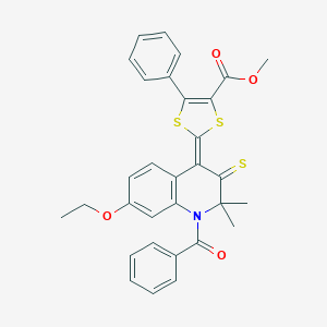 molecular formula C31H27NO4S3 B430001 methyl (2Z)-2-[7-ethoxy-2,2-dimethyl-1-(phenylcarbonyl)-3-thioxo-2,3-dihydroquinolin-4(1H)-ylidene]-5-phenyl-1,3-dithiole-4-carboxylate 