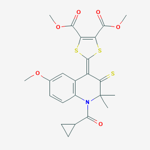 molecular formula C23H23NO6S3 B430008 Dimethyl 2-[1-(cyclopropanecarbonyl)-6-methoxy-2,2-dimethyl-3-sulfanylidenequinolin-4-ylidene]-1,3-dithiole-4,5-dicarboxylate CAS No. 332144-10-2