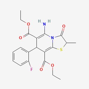 molecular formula C20H21FN2O5S B4300091 diethyl 5-amino-7-(2-fluorophenyl)-2-methyl-3-oxo-2,3-dihydro-7H-[1,3]thiazolo[3,2-a]pyridine-6,8-dicarboxylate 