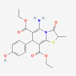 molecular formula C20H22N2O6S B4300095 diethyl 5-amino-7-(4-hydroxyphenyl)-2-methyl-3-oxo-2,3-dihydro-7H-[1,3]thiazolo[3,2-a]pyridine-6,8-dicarboxylate 